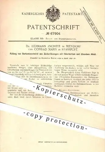 original Patent - Dr. H. Zscheye , Biendorf u. C. Mann , Stassfurt , 1892 , Fällung von Bariumsaccharat aus Zuckerlösung