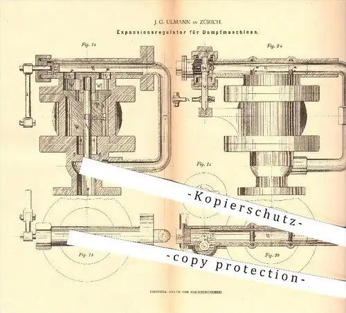 original Patent - J. G. Ulmann in Zürich , 1880 , Expansions - Regulator für Dampfmaschinen , Dampfmaschine !!!