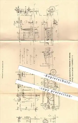 original Patent - H. Sackmann in Neumünster , 1879 , Feinspinnmaschine für Garn , Spinnerei , Spinnen , Spindel !!!