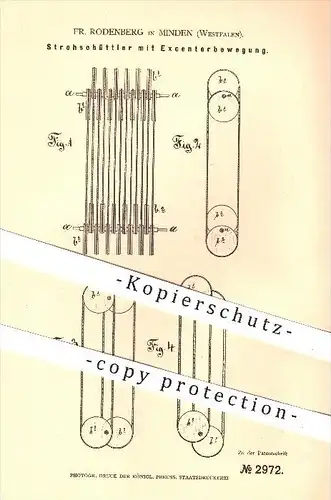 original Patent - Fr. Rodenberg , Minden , 1878, Strohschüttler mit Exzenterbewegung , Stroh , Getreide , Landwirtschaft