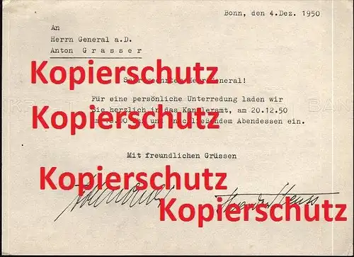 Schreiben von Konrad Adenauer und Theodor Heuss an Anton Grasser , 1950 , Kanzleramt Bonn , Autograph !!!