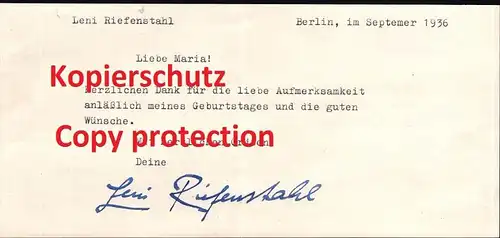 Schreiben von Leni Riefenstahl an Maria von Tasnady , 1936 , UFA - Neubabelsberg , Potsdam , Autograph !!!