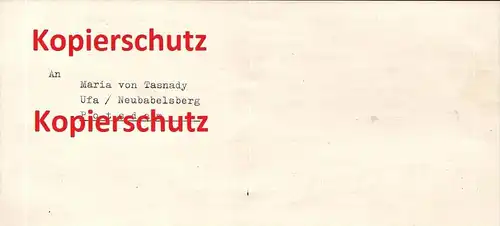 Schreiben von Leni Riefenstahl an Maria von Tasnady , 1936 , UFA - Neubabelsberg , Potsdam , Autograph !!!