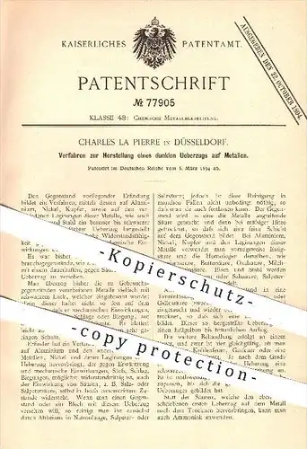 original Patent - Charles la Pierre in Düsseldorf , 1894 , Herstellung eines Überzugs auf Metallen , Alu , Legierung !!