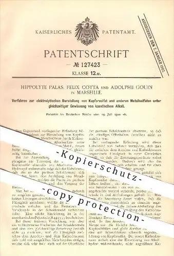 original Patent - Hippolyte Palas , Felix Cotta , Adolphe Gouin , Marseille ,1900, Darstellung von Kupfersulfat , Sulfat
