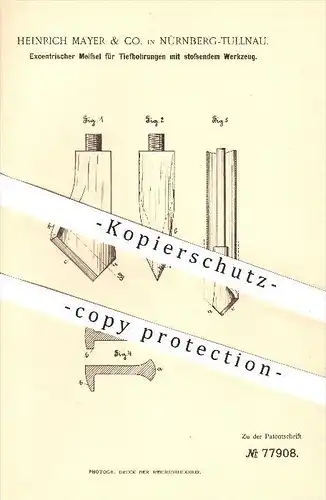 original Patent - Heinrich Mayer & Co. in Nürnberg - Tullnau , 1894 , Meißel für Tiefbohrungen , Bergbau , Werkzeug !!!