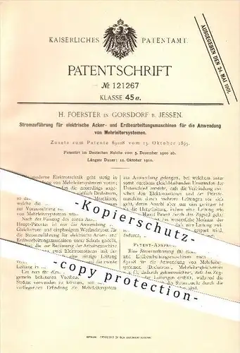 original Patent - H. Foerster , Gorsdorf , Jessen , 1900, Stromzuführung für elektrische Ackermaschinen , Landwirtschaft