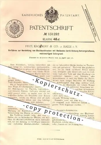 original Patent - Felix Krokert & Co. in Halle an der Saale , 1900 , Herstellung von Blechbuntdrucken , Blech , Ätzung !