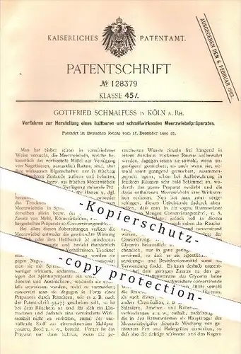 original Patent - Gottfried Schmalfuss in Köln am Rhein , 1900 , Meerzwiebel - Präparat , Schädlingsbekämpfung , Ratten