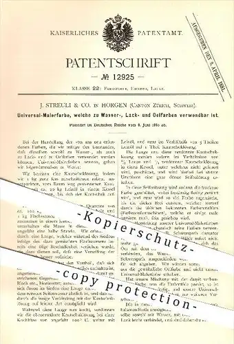 original Patent - J. Streuli & Co. , Horgen , Zürich , Schweiz , 1880, Malerfarbe , Wasserfarbe , Lack , Ölfarbe , Maler