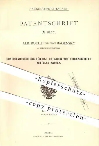 original Patent - Alb. Bothe u. von Bagensky , Charlottenburg , 1879, Entladen von Schiffen mit Karren , Schiff , Berlin