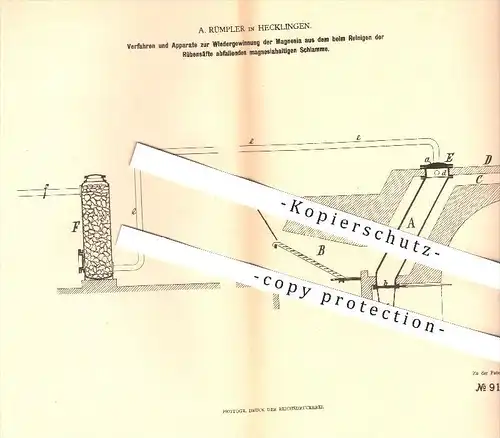 original Patent - A. Rümpler in Hecklingen , 1879 , Wiedergewinnung von Magnesia , Schlamme , Rübesaft , Rüben !!!