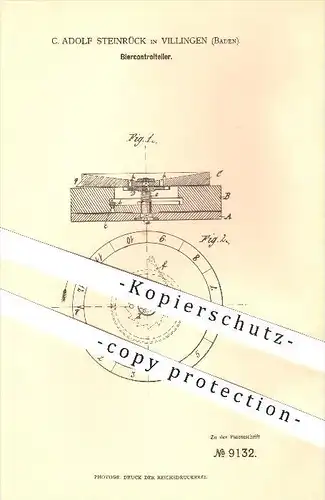 original Patent - C. Adolf Steinrück in Villingen , 1879 , Bierkontrollteller , Bier , Teller , Tablett , Ausschank !!!