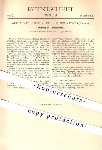 original Patent - Wuilleumier-Robert et Fils in Chaux de Fonds , Schweiz , 1879 , Taschenuhr , Uhr , Uhren , Uhrmacher !