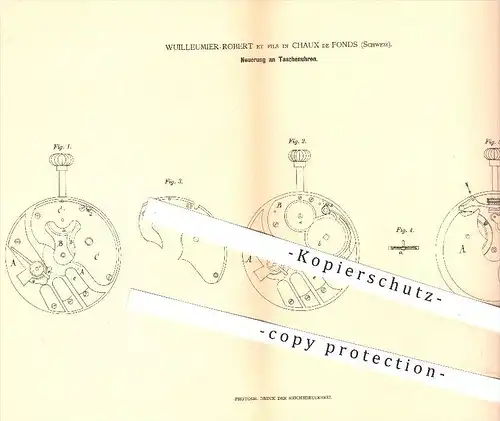 original Patent - Wuilleumier-Robert et Fils in Chaux de Fonds , Schweiz , 1879 , Taschenuhr , Uhr , Uhren , Uhrmacher !