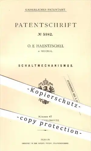 original Patent - O. E. Haentzschel in Bruchsal , 1878 , Schaltmechanismus , Schaltung , Maschinen , Nähmaschine !!!
