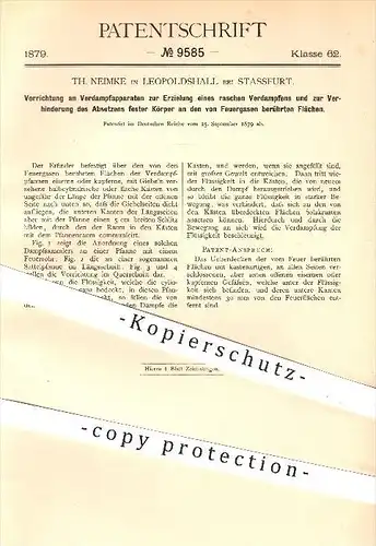 original Patent - Th. Neimke , Leopoldshall , Stassfurt , 1879 , Verdampfapparat zum raschen Verdampfen , Feuergase !!!