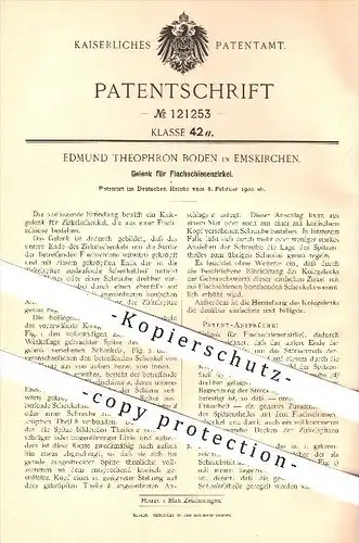 original Patent - Edmund Theophron Boden in Emskirchen , 1900 , Gelenk für Flachschienenzirkel , Zirkel , Geometrie !!!