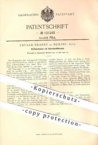 original Patent - Eduard Reisert , Hennef , Sieg. , 1900 , Füllfederhalter mit Schreibstifteinsatz , Federhalter , Stift