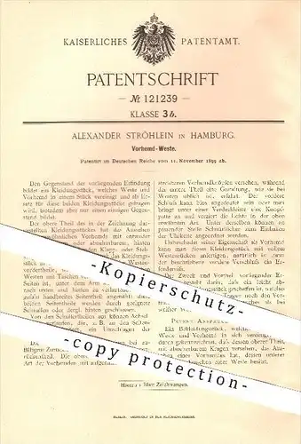 original Patent - Alexander Ströhlein in Hamburg , 1899 , Vorhemd - Weste , Bekleidung , Hemden , Männermode , Mode !!!