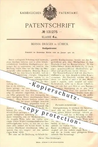 original Patent - Bernh. Dräger in Lübeck , 1901 , Knallgasbrenner , Gasbrenner , Gas , Gase , Brenner !!!