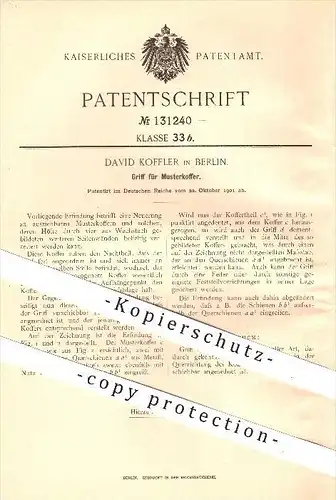 original Patent - David Koffler in Berlin , 1901 , Griff für Musterkoffer , Koffer , Gepäck , Reisekoffer !!!