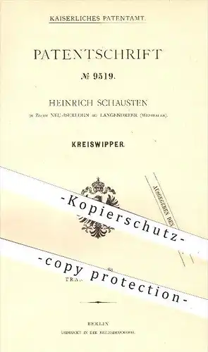 original Patent - Heinrich Schausten in Zeche Neu - Iserlohn bei Langendreer , 1879 , Kreiswipper , Transport , Gleise !