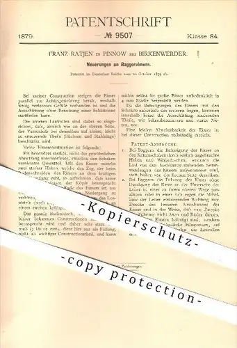 original Patent - Franz Ratjen in Pinnow bei Birkenwerder , 1879 , Bagger - Eimer , Wasserbau , Wasser , Beförderung !!!