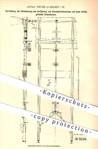 original Patent - Adolf Sieler in Hagen , i. W. , 1879 , Verhinderung des Auffahrens von Eisenbahnen , Eisenbahn !!!