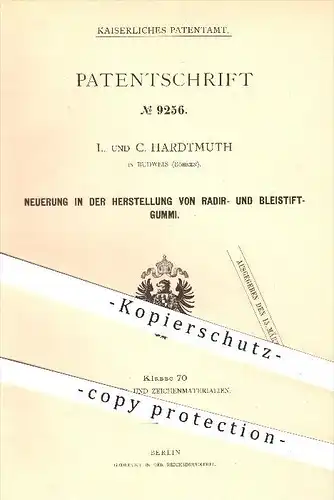 original Patent - L. und C. Hardtmuth in Budweis , Böhmen , 1879 , Herstellung von Radiergummi , Bleistiftgummi , Gummi
