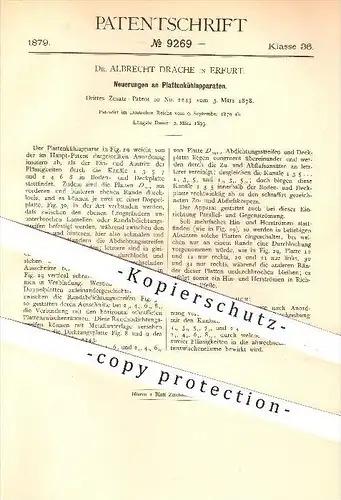 original Patent - Dr. Albrecht Drache in Erfurt , 1879 , Plattenkühlapparat , Kühlung , Kühlschrank , Kühlen !!!