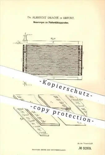 original Patent - Dr. Albrecht Drache in Erfurt , 1879 , Plattenkühlapparat , Kühlung , Kühlschrank , Kühlen !!!