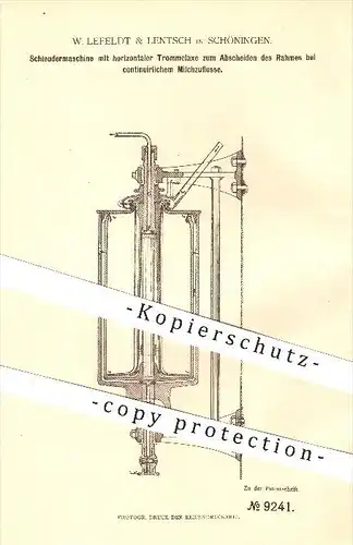 original Patent - W. Lefeldt & Lentsch in Schöningen , 1879 , Schleudermaschine , Milch , Rahm , Landwirtschaft , Bauer