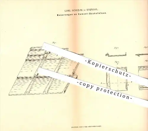 original Patent - Carl Schulze in Stendal , 1880 ,  Zement - Dachsteine , Dachziegel , Dach , Dachdecker , Ziegelei !!!