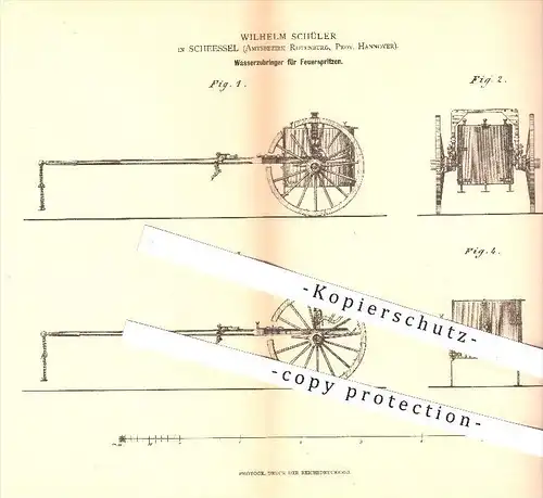 original Patent - W. Schüler in Scheessel , Rotenburg , Hannover , 1880 , Wasserzubringer für Feuerspritzen , Feuerwehr