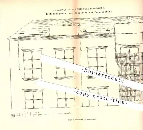 original Patent - J . J. Czepull u. A. Koskowsky in Hamburg , 1880 , Rettung bei Feuergefahr , Feuerwehr , Feuer , Brand