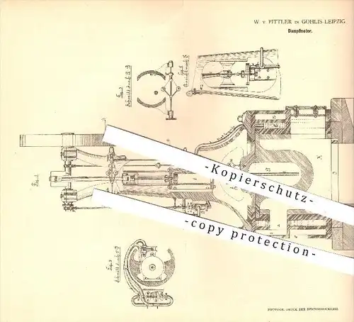 original Patent - W. v. Pittler in Gohlis - Leipzig , 1880 , Dampfmotor , Motor , Motoren , Dampfmaschine , Dampf !!!