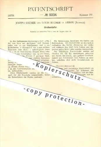 original Patent - Joseph Estner u. Louis Bucher in Arbon , Schweiz , 1879 , Straßenläufer , Roller , Rollschuhe , Sport