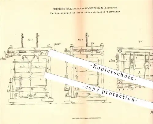 original Patent - Friedrich Bockhacker in Hückeswagen , Rhein , 1878 , aräometrische Wollwaage , Waage , Wolle , Wiegen