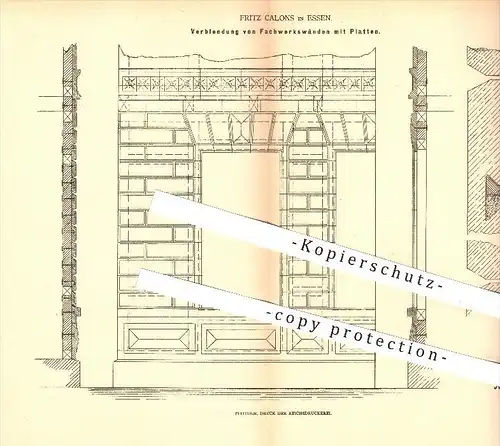 original Patent - F. Calons , Essen , 1879 , Verblendung von Fachwerk mit Platten , Hochbau , Zement , Granit , Fliesen