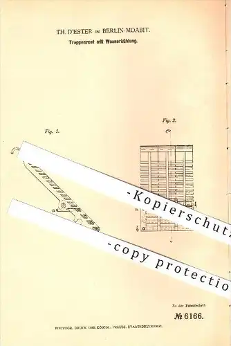 original Patent - Th. D'ester in Berlin - Moabit , 1879 , Treppenrost mit Wasserkühlung , Rost , Heizung , Ofen , Kohle