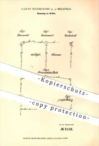 original Patent - August Böckelmann , Bielefeld , 1878 , Brille , Brillen , Sehhilfe , Optiker , Augen , Brillenglas !!!