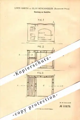 Original Patent - Louis Harth in Glan-Münchweiler , 1880 , Backofen , Bäckerei , Bäcker , Kusel !!!