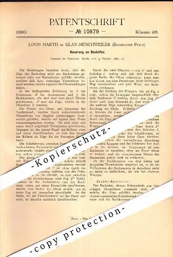 Original Patent - Louis Harth in Glan-Münchweiler , 1880 , Backofen , Bäckerei , Bäcker , Kusel !!!