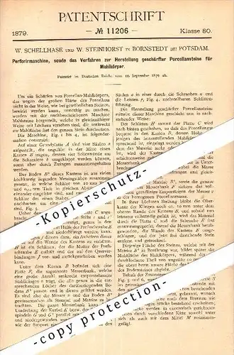 Original Patent - W. Schellhase und W. Steinhorst in Bornstedt b. Potsdam , 1879 , Maschine für Porzellan-Steine !!!