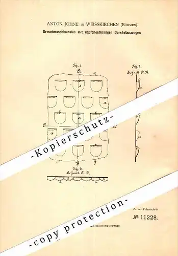 Original Patent - Anton Johne in Weißkirchen / Bílý Kostel nad Nisou , 1880 , Sieb für Dreschmaschine , Böhmen , Neiße !