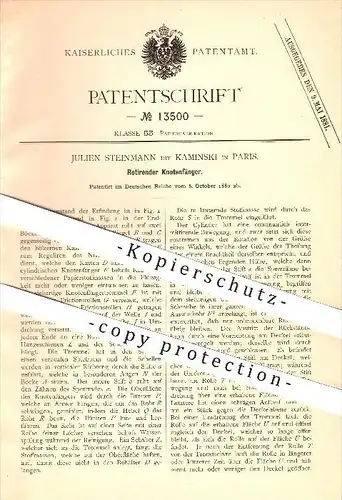 original Patent - Julien Steinmann dit Kaminski in Paris , 1880 , Rotierender Knotenfänger , Papier , Papierfabrik !!!