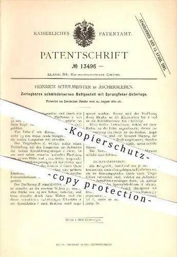 original Patent - Heinrich Schulmeister in Ascherleben , 1880 , Bettgestell mit Sprungfeder - Unterlage , Bett , Möbel