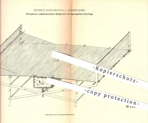 original Patent - Heinrich Schulmeister in Ascherleben , 1880 , Bettgestell mit Sprungfeder - Unterlage , Bett , Möbel