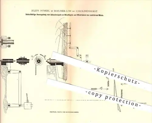 original Patent - J. Dunkel , Berliner-Loh b. Carolinenhorst , 1880, Segel an Windrädern , Karolinenhorst , Greifenhagen